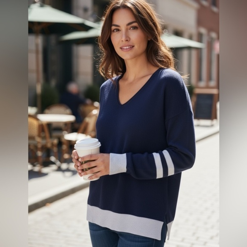 J. Crew Navy and Gray V-Neck Sweater